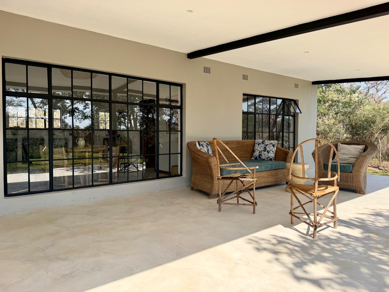 Wicker seating on the covered veranda