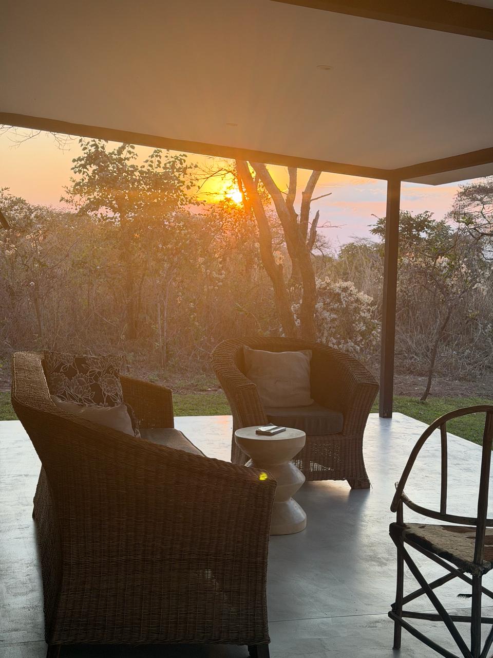 The covered veranda at Marula Cottage, looking onto the garden