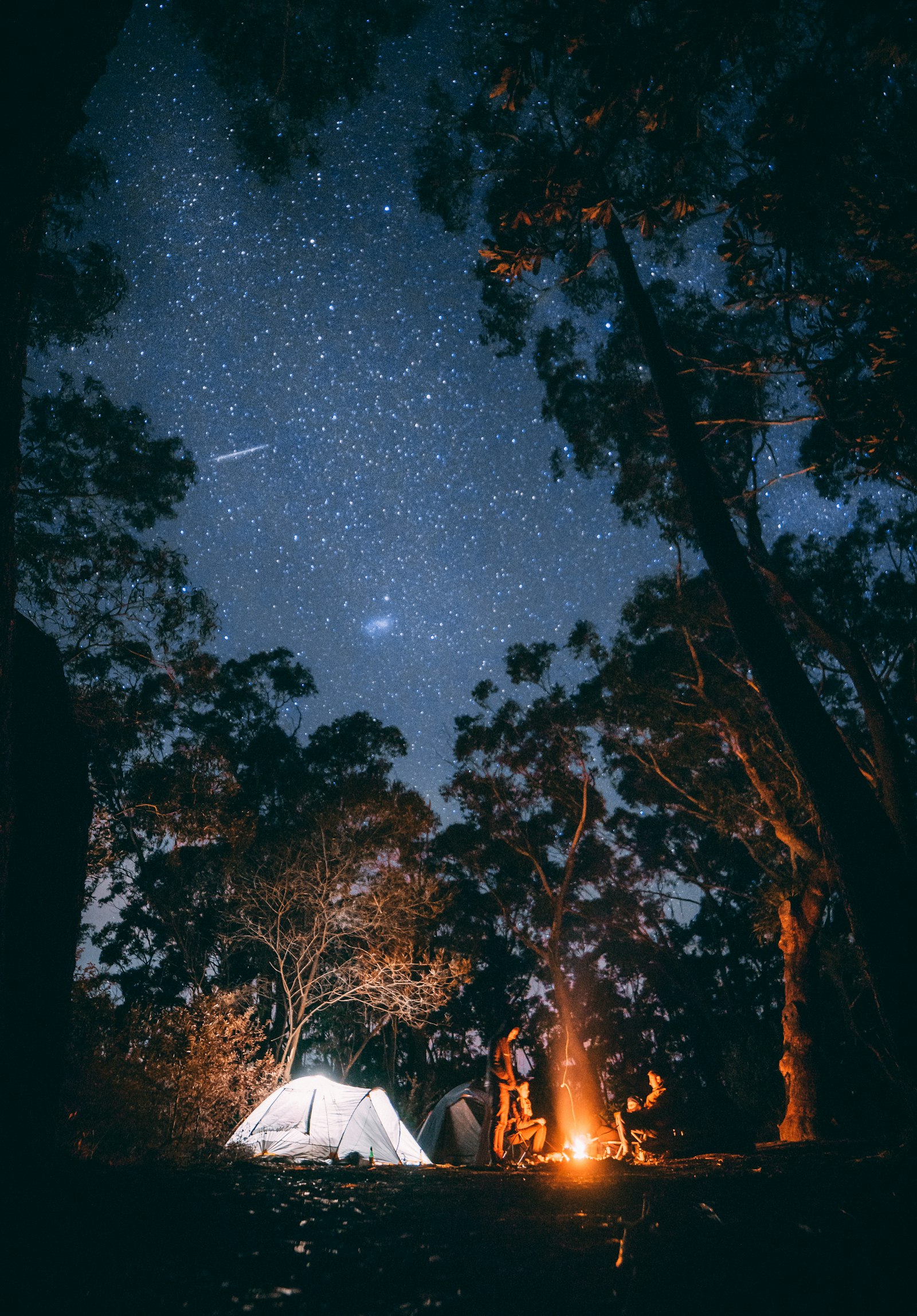 Campfire and rooftop tent evening
